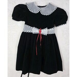 Vintage 1990s Playclothes Black Velvet Girls Dress Size 5 USA Puff Sleeve